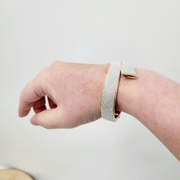 Brand New Gold Tone Matte Silver Bangle Bracelet - Picture 6 of 11
